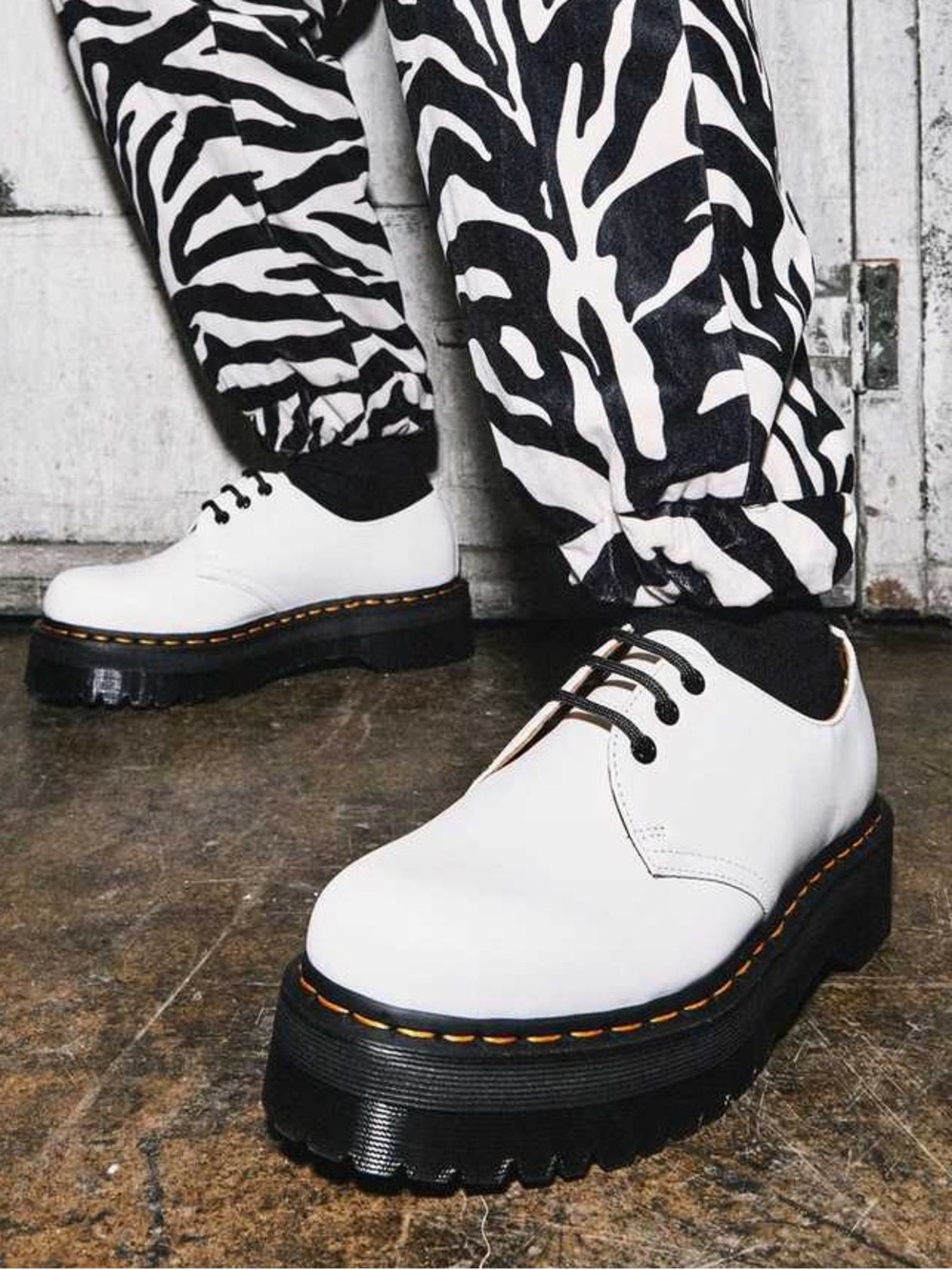 Dr. Martens 1461 Quad Smooth Leather Platform Shoes White Polished Womens 9